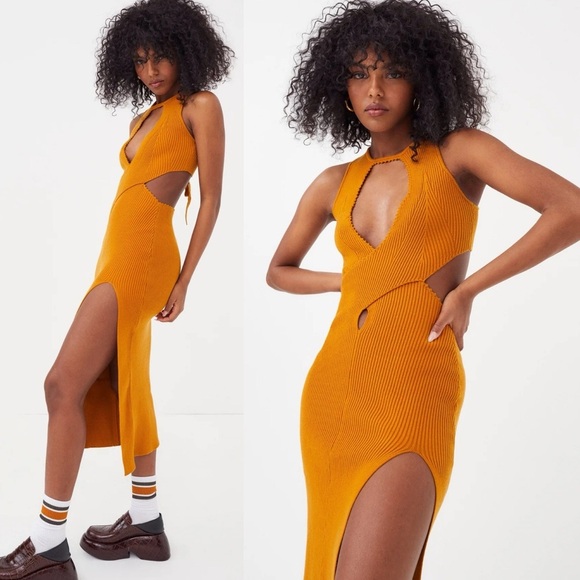 For Love And Lemons Mustard Orange Maggie Midi Dress - XL - Picture 6 of 6